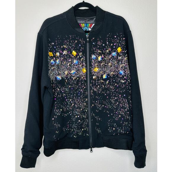 Libertine Black Rhinestone Multicolor Encrusted Zip Jacket XL - Picture 1 of 15